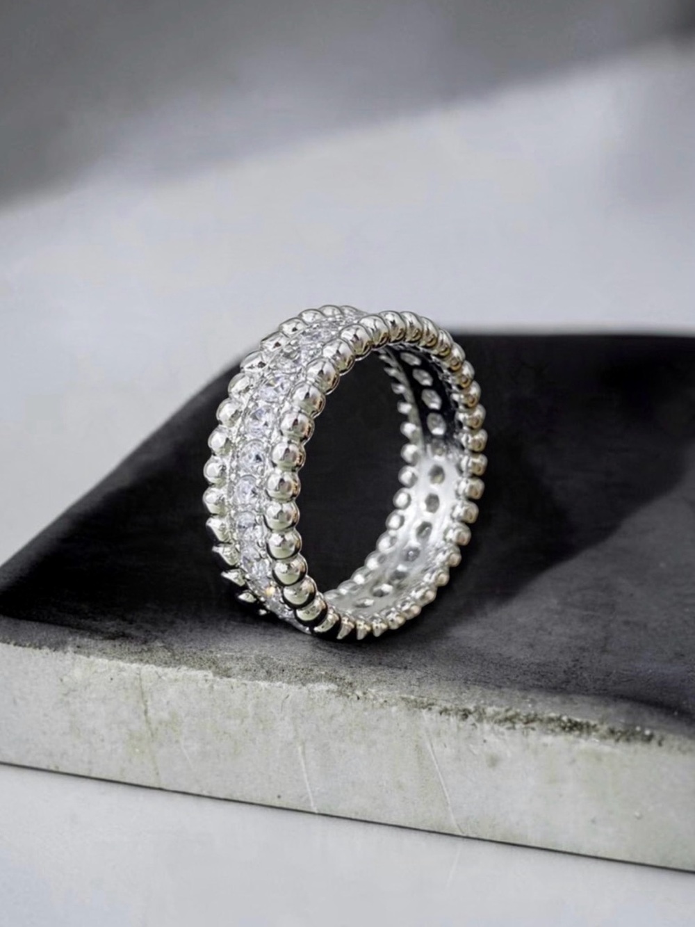 Pave Beaded Band Ring NWT 18KT Gold Plated Brass